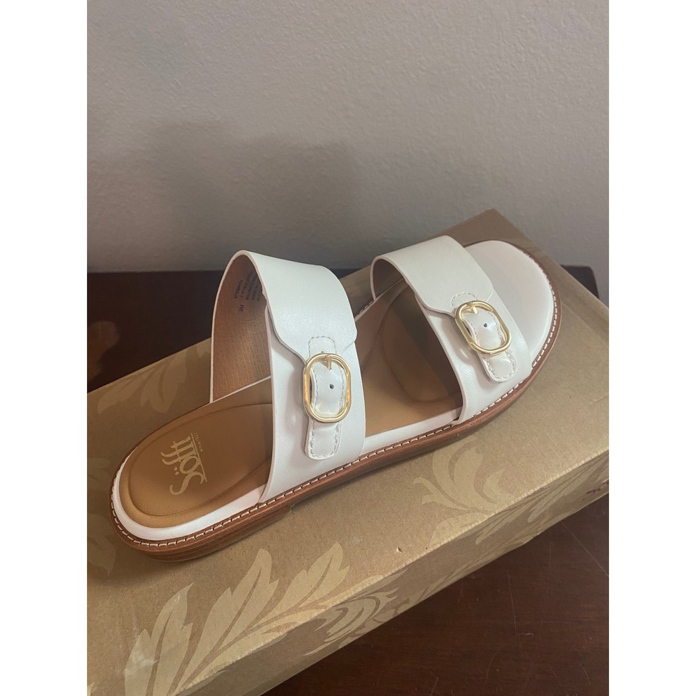 Sofft Noella White Leather Double Strap Buckle Slide Sandals SF0099004 Size 9M